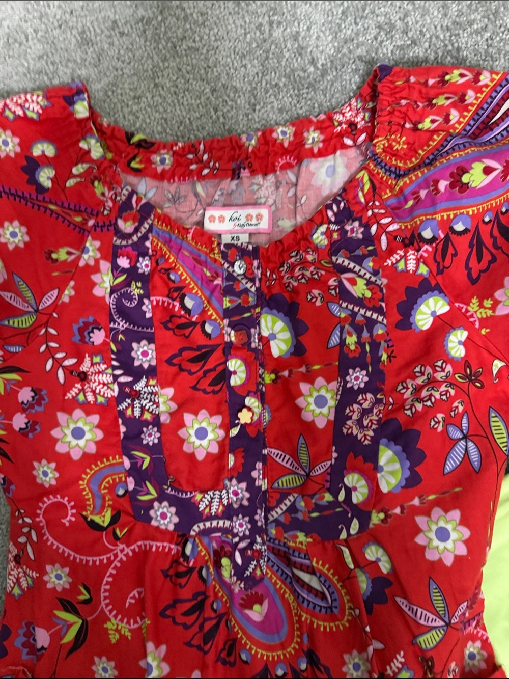 koi Red Floral Paisley Button-Front Tunic
